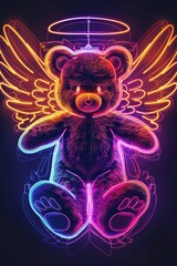 This  illustration shows a bear doll with angel wings and a slogan with angel wings.