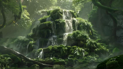 Rolgordijnen Rainforest landscape photographym, A waterfall in a lush oasis Free Photo   © Abdul