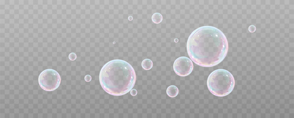 Realistic soap bubbles.Flying bubbles on a transparent background.	