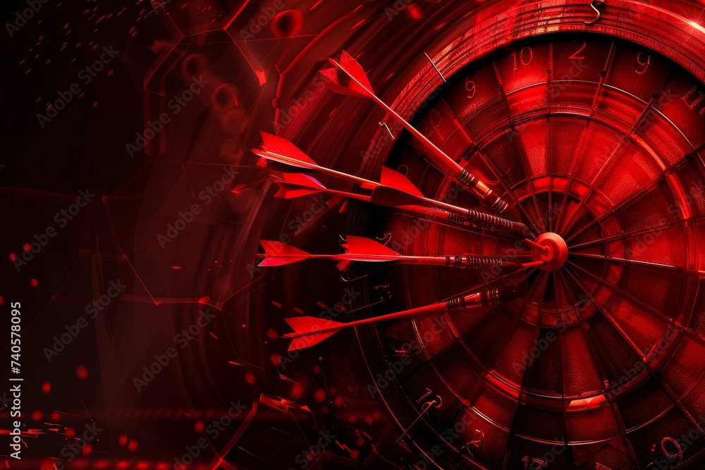 Poster concept of marketing time targeting a business. 3d render of realistic red target and arrows. darts 