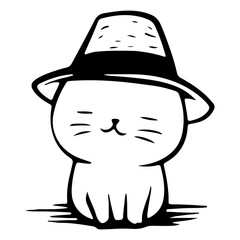 Elegance in simplicity; a stylish cat adorned with a hat sketched in black and white for modern home decor.