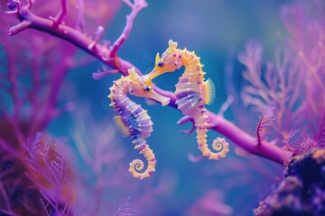 Gros plan sur des hippocampes colorés dans la mer » IA générative