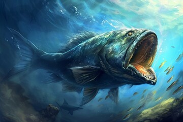 Peinture d'un gros poisson dans l'océan » IA générative
