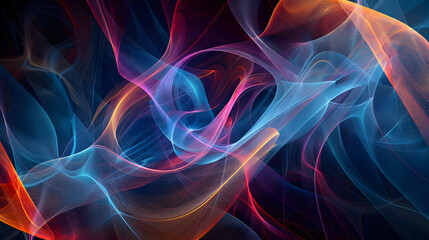 Colorful background with abstract shape glowing in ultraviolet spectrum, curvy neon lines, futuristic energy concept