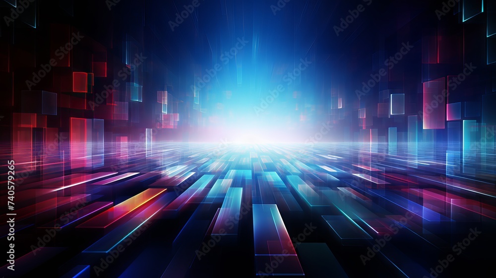 Poster futuristic abstract business background with computer technology elements fading into the future