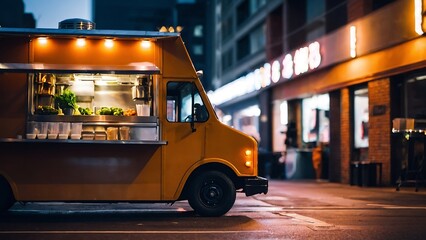 food truck in the city, night life, street food