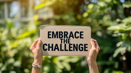 Motivation concept  woman holding  keep moving forward  sign on abstract blurred success background.