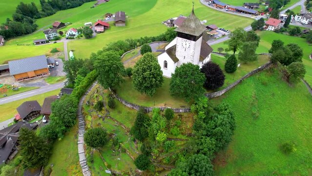 idylic Swiss villages and ski resort - Chateau d'Oex. aerial drone 4k hd video. Switzerland travel , scenic places