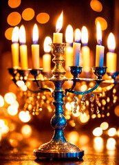 menorah candlestick with candles. Selective focus.