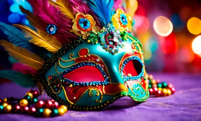Poster beautiful mask for carnival. Selective focus. © Erik