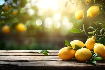 Lemons on Wooden Table in Sunny Outdoor Setting