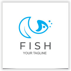 Vector blue line fish logo design