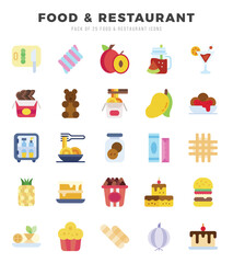 Simple Set of Food and Restaurant Related Vector Flat Icons.
