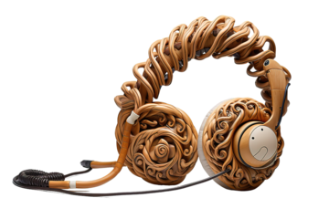 vintage headphones isolated on PNG Background. Generative Ai.