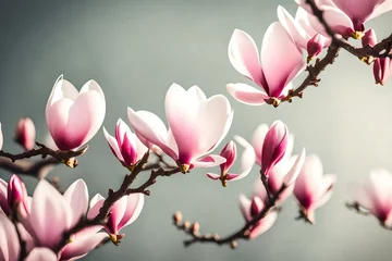 Gardinen Pink spring magnolia flowers branch © MSohail