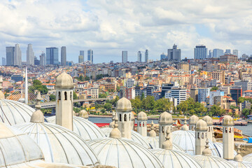 Panoramic view of Istanbul's skyline from the Suleymaniye Mosque. Commissioned by Suleiman the...