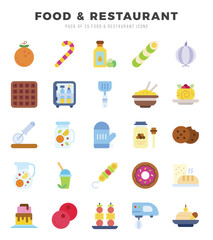 Vector icons set of Food and Restaurant. Flat style Icons.