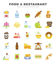 Food and Restaurant Icons Pack Flat Style. Vector illustration.