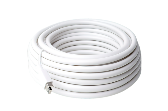 White battery charging chord isolated on PNG Background. Generative Ai.