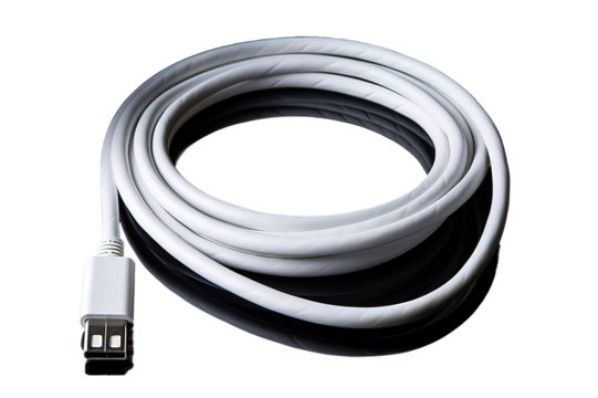 White battery charging chord isolated on PNG Background. Generative Ai.