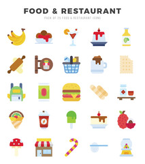 Food and Restaurant Icons Pack. Flat icons set. Flat icon collection set.
