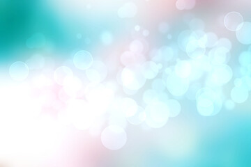 Abstract blurred fresh vivid spring summer light delicate pastel blue turquoise white bokeh background texture with bright circular soft color lights. Card concept. Beautiful backdrop illustration.