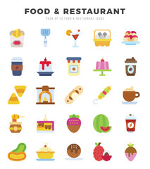 Food and Restaurant Flat icons collection. Flat icons pack. Vector illustration