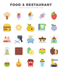 Vector icons set of Food and Restaurant. Flat style Icons.
