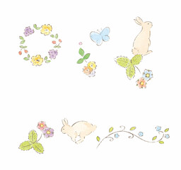 ウサギと蝶と花の可愛いレリーフ　ファンシーなメッセージカード