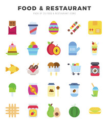 Vector Food and Restaurant types icon set in Flat style. vector illustration.