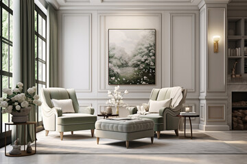 interior a luxurious home adorned with muted color palettes, elegant residences, and soft hues. Generative AI