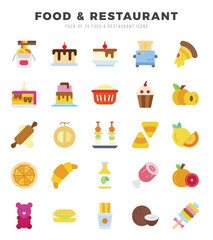 Food and Restaurant Icons Pack. Flat icons set. Flat icon collection set.