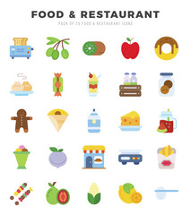 Set of 25 Food and Restaurant Flat Icons Pack.