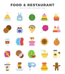 Set of Food and Restaurant Icons. Simple Flat art style icons pack.