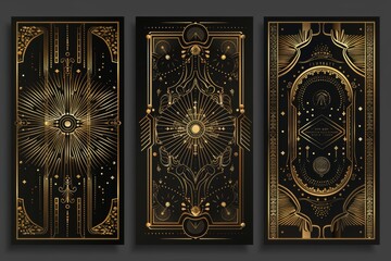 Wedding invitation card . Classic antique cards for VIP invites, Gatsby invitation gold, Fancy party event, Save the Date and Thank you cards.  illustration.