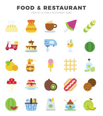 Vector Food and Restaurant types icon set in Flat style. vector illustration.