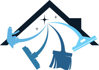House roof and tools for cleaning company symbol