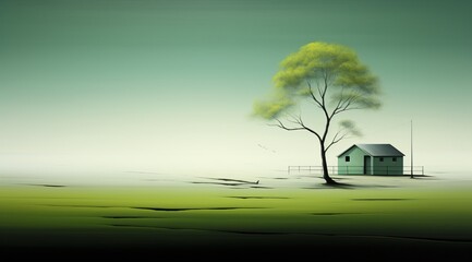 a tree and a house