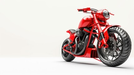 Sleek Red Motorcycle Showcased on a Pristine White Background,  vibrant red motorcycle isolated on...