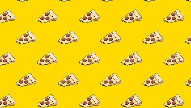 4k animated pizza motion pattern on white background. Motion Wallpaper Banner or Card Template. Fast Food animated pattern design. Multiple uses.