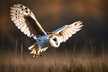 Hunting Barn Owl in flight. Wildlife scene from wild forest. Flying bird tito alba