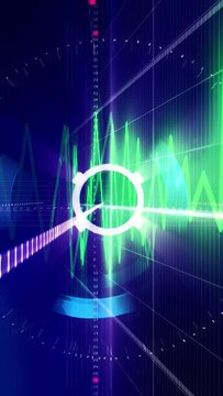 Financial report graph going up and down in real time inside a blue computer cyberspace