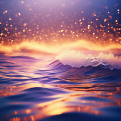 Abstract background of sea water with waves with bokeh defocused lights and water surface