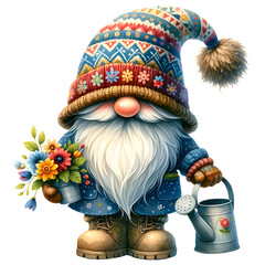 Fototapeta na wymiar Cute Gnome Spring Seasonal Clipart Illustration