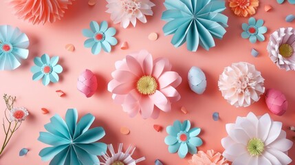 display of DIY decorative paper flowers, each crafted with intricate details and vibrant colors