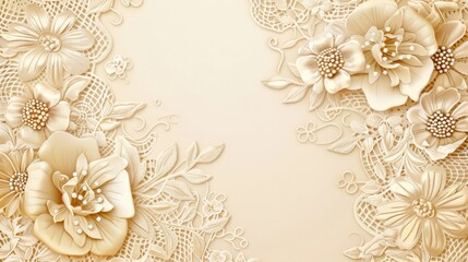 cream-colored lace with intricate floral patterns gracefully adorning its corners
