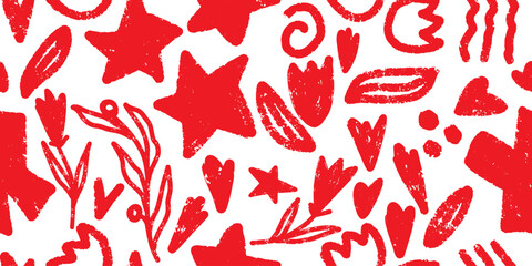Trendy, modern floral pattern. Grunge, shabby elements texture. Vector seamless pattern. For print, design, wallpaper, fabric, paper, etc. © Naya Chu
