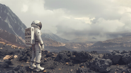 Space Explorer Surveying Rocky Terrain on a Mars-like Exoplanet