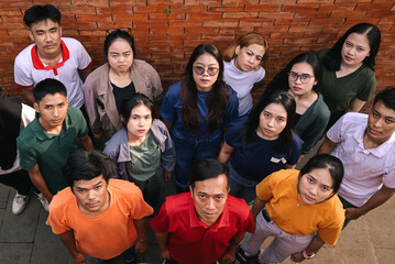 Portrait of Diverse Young People Looking Up. High Angle Shot. 