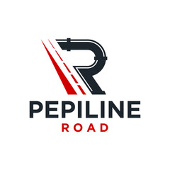 letter r pipeline with road logo concept design vector illustration - obrazy, fototapety, plakaty